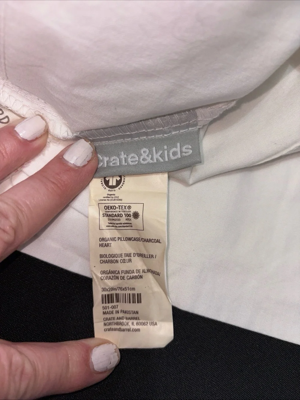 Crate&Barrel White Pillowcases with Black Heart Print